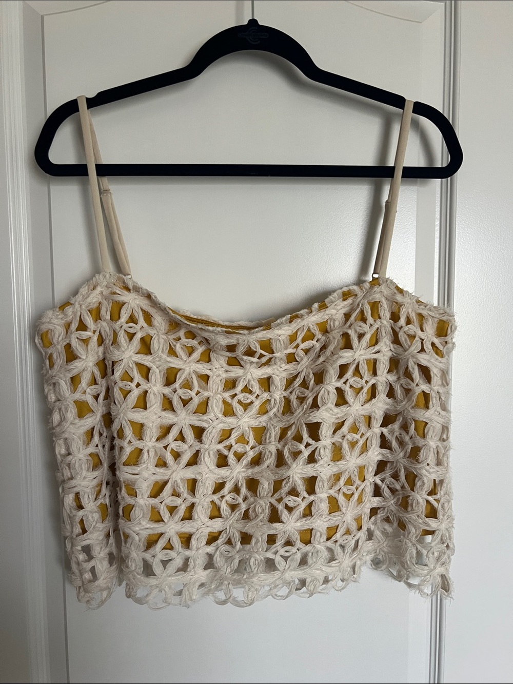 Cream Crochet Overlay Camisole with Mustard Lining